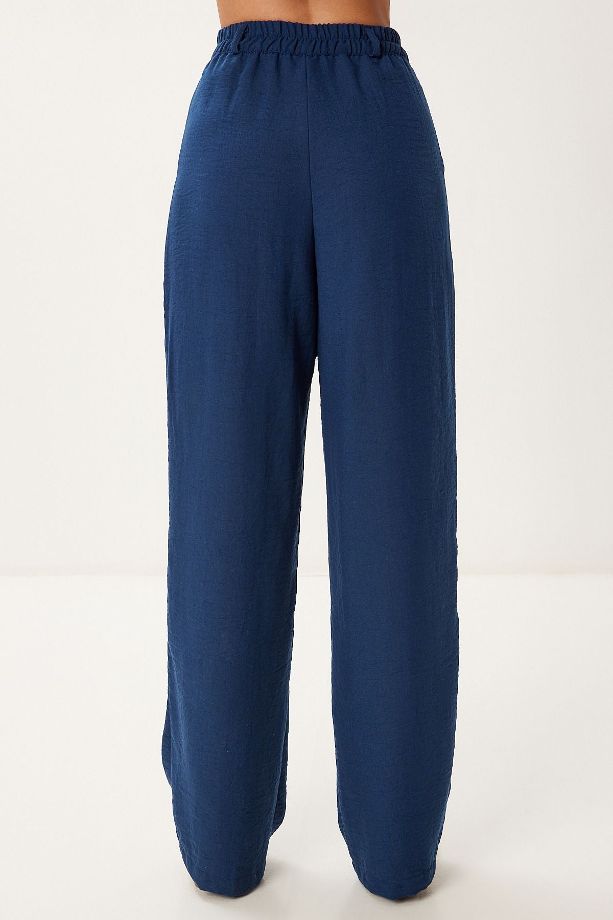 Lacivert Keten Crop Gömlek Pantolon Takım BV00149