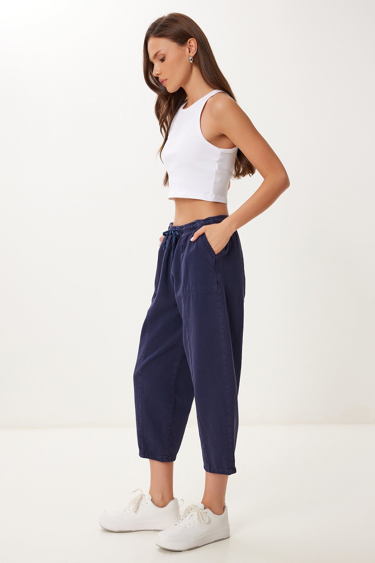 Lacivert Capri Rahat Gabardin Pantolon GP00019