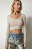 Bisküvi Bebe Mavi V Yaka 2'Li Paket Crop Bluz ub00177