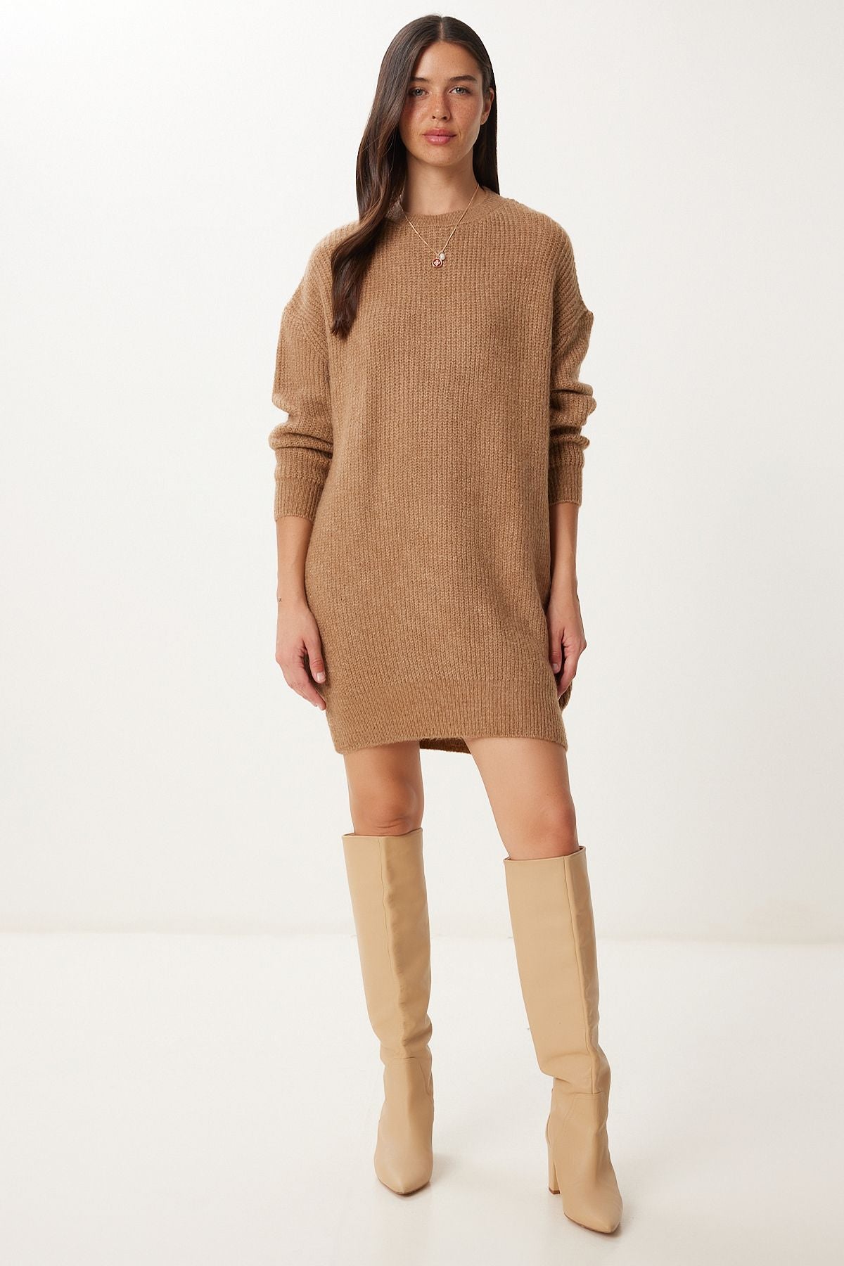 Bisküvi Oversize Uzun Basic Triko Kazak BV00099