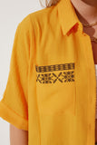 Oranj Nakışlı Cepli Oversize Keten Ayrobin Gömlek RG00031