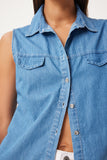Mavi Cep Kapaklı Denim Yelek DD01332