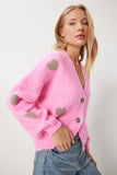 Pembe Kalp Motifli Oversize Triko Hırka PF00084