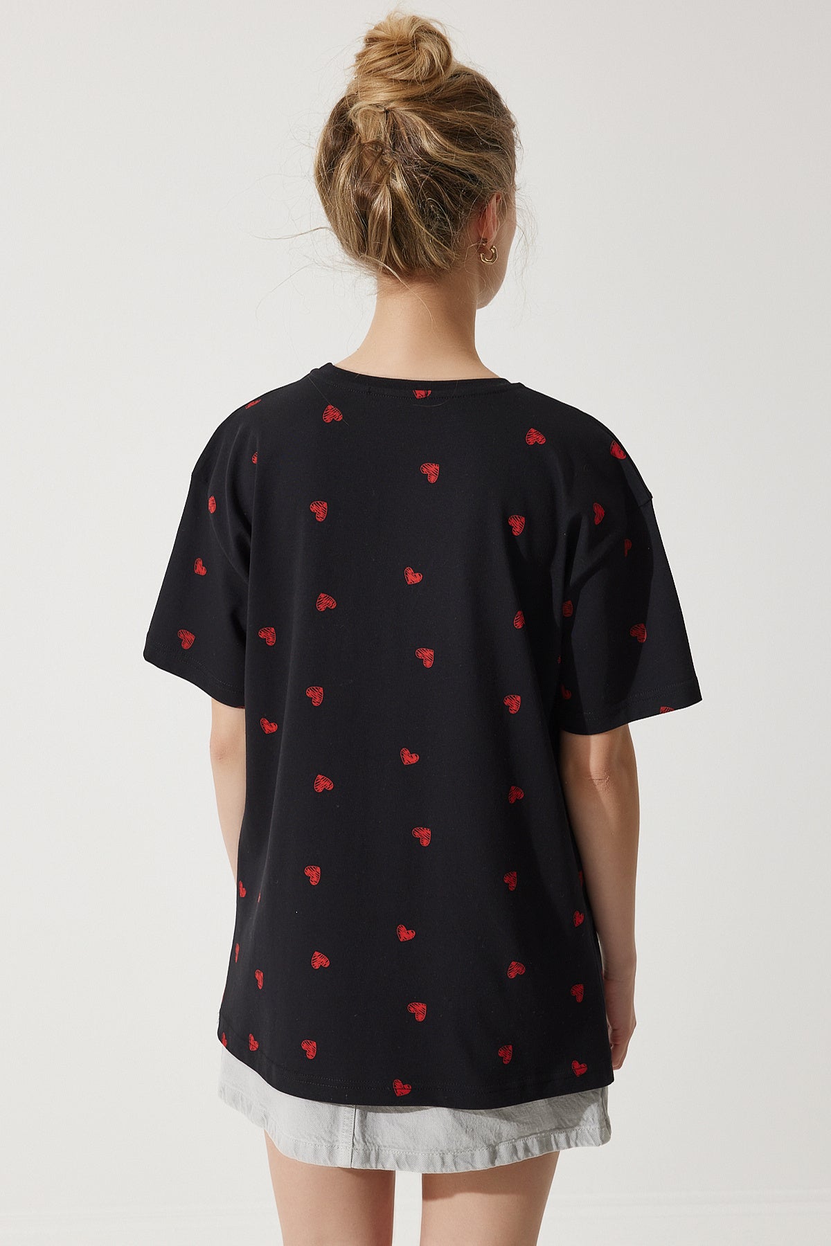 Siyah Kalpli %100 Pamuk Oversize Uzun Örme T-Shirt NJ00148