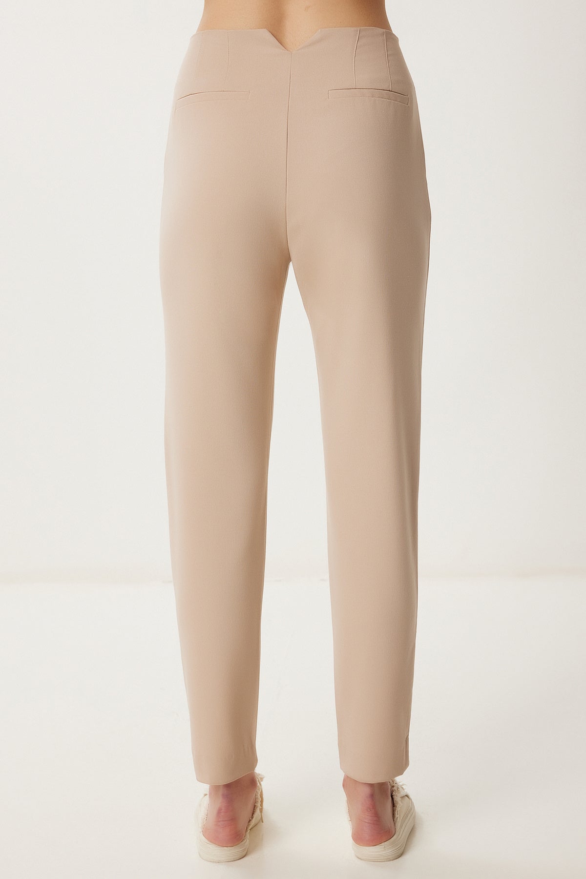 Bej Yüksek Bel Dokuma Pantolon WF00151