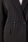 Siyah İnce Çizgili Oversize Kruvaze Ceket TO00152