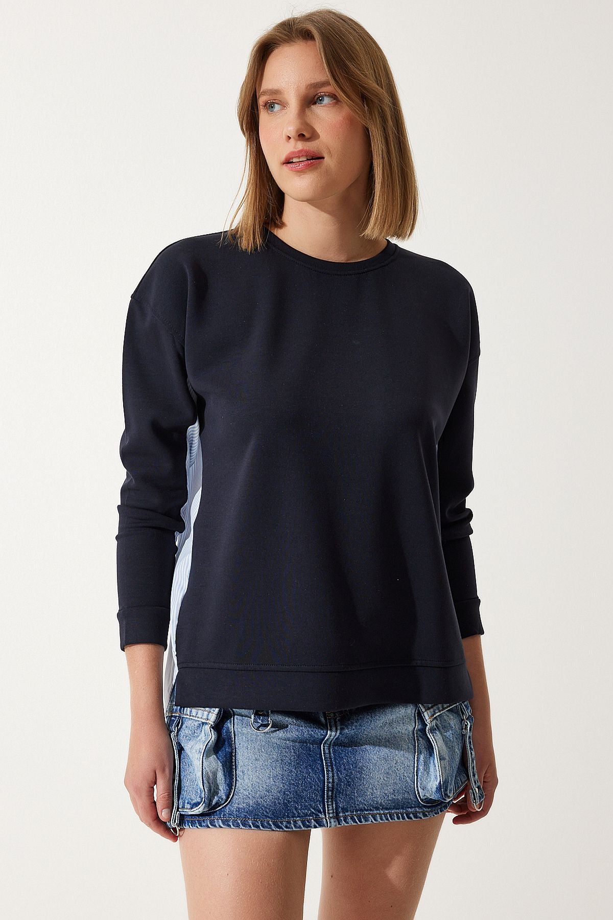 Lacivert Mavi Poplin Detaylı Örme Sweatshirt MC00274