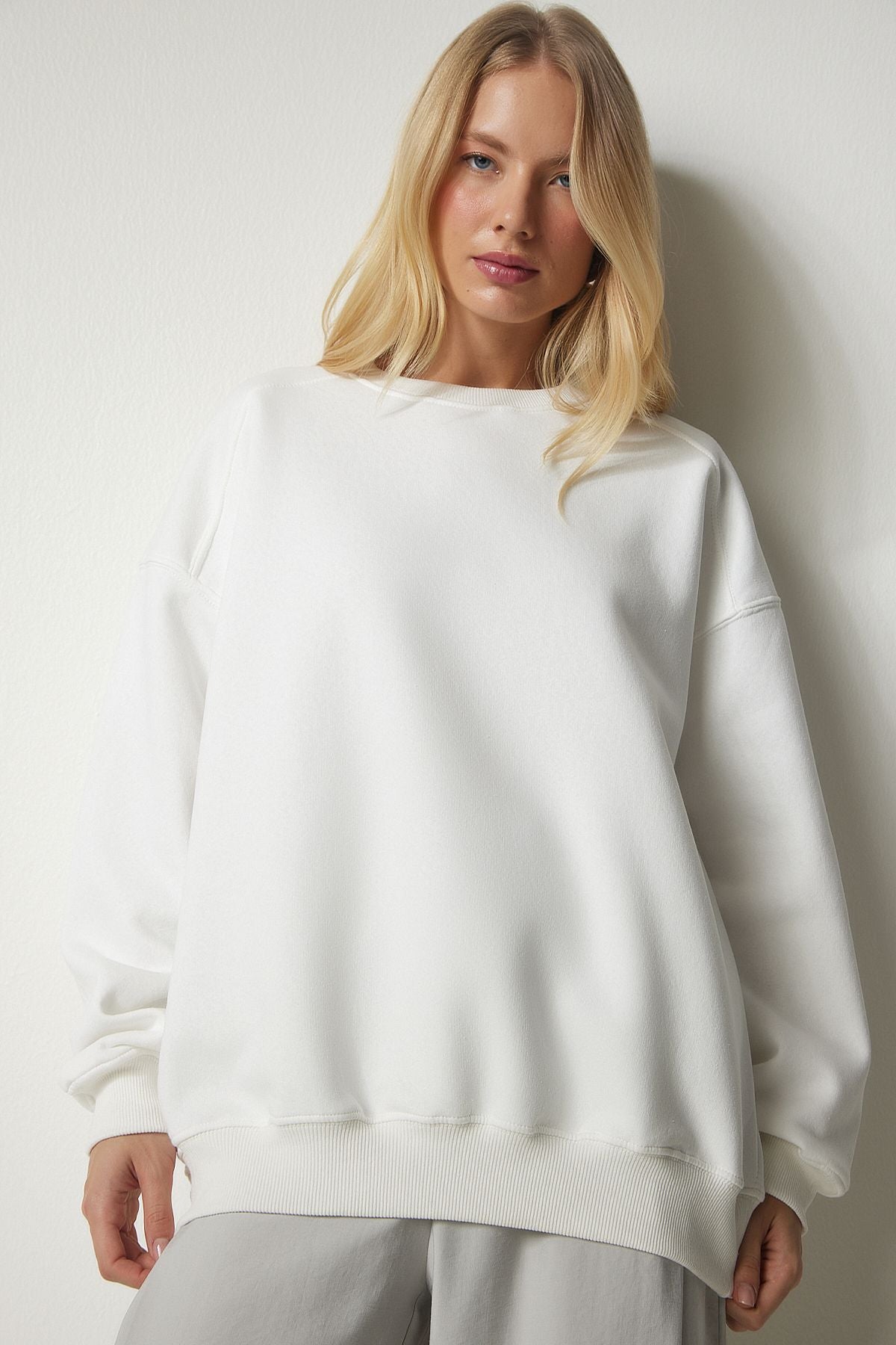 Ekru Şardonlu Oversize Sweatshirt MC00232