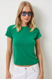 Koyu Yeşil Bisiklet Yaka Basic Sandy T-Shirt EN00611