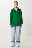 Koyu Yeşil Fermuarlı Oversize Triko Kazak YY00263