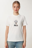 Kemik Şık Taşlı Armalı Pamuklu Örme T-Shirt CR00473