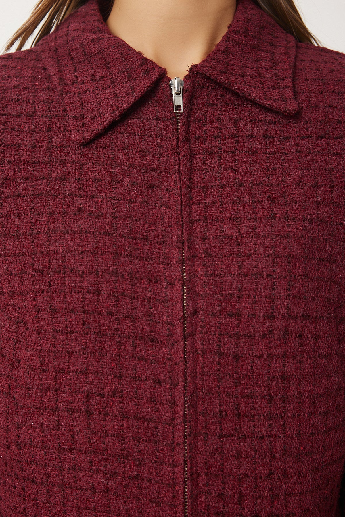 Bordo Fermuarlı Gömlek Yakalı Tüvit Ceket WF00069
