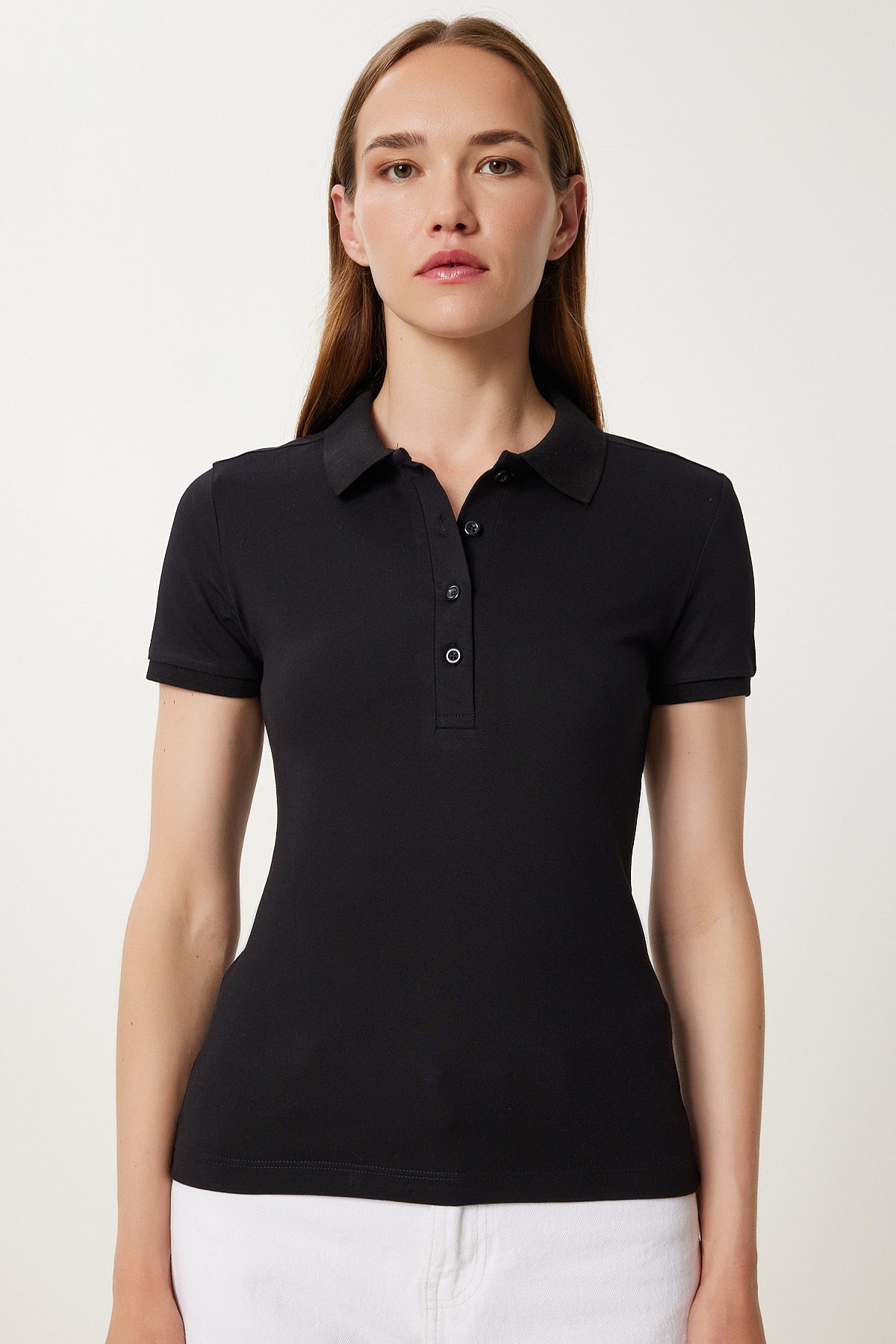 Siyah Polo Yaka Örme T-Shirt FK00039