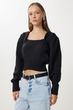 Siyah Bolero Görünümlü Crop Triko Kazak NV00084