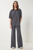 Füme Oversize Örme T-Shirt Pantolon Takım FN03452