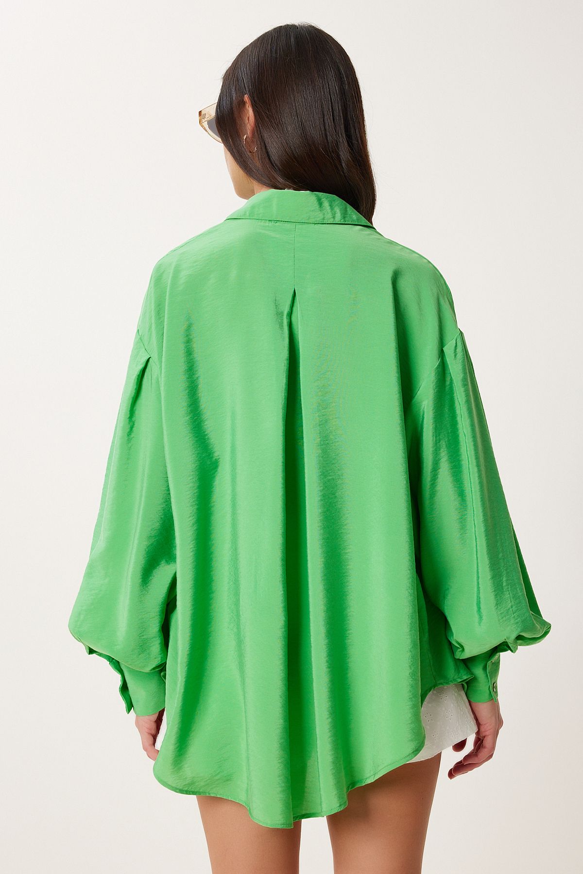 Yeşil Oversize Dökümlü Ayrobin Gömlek WF00129