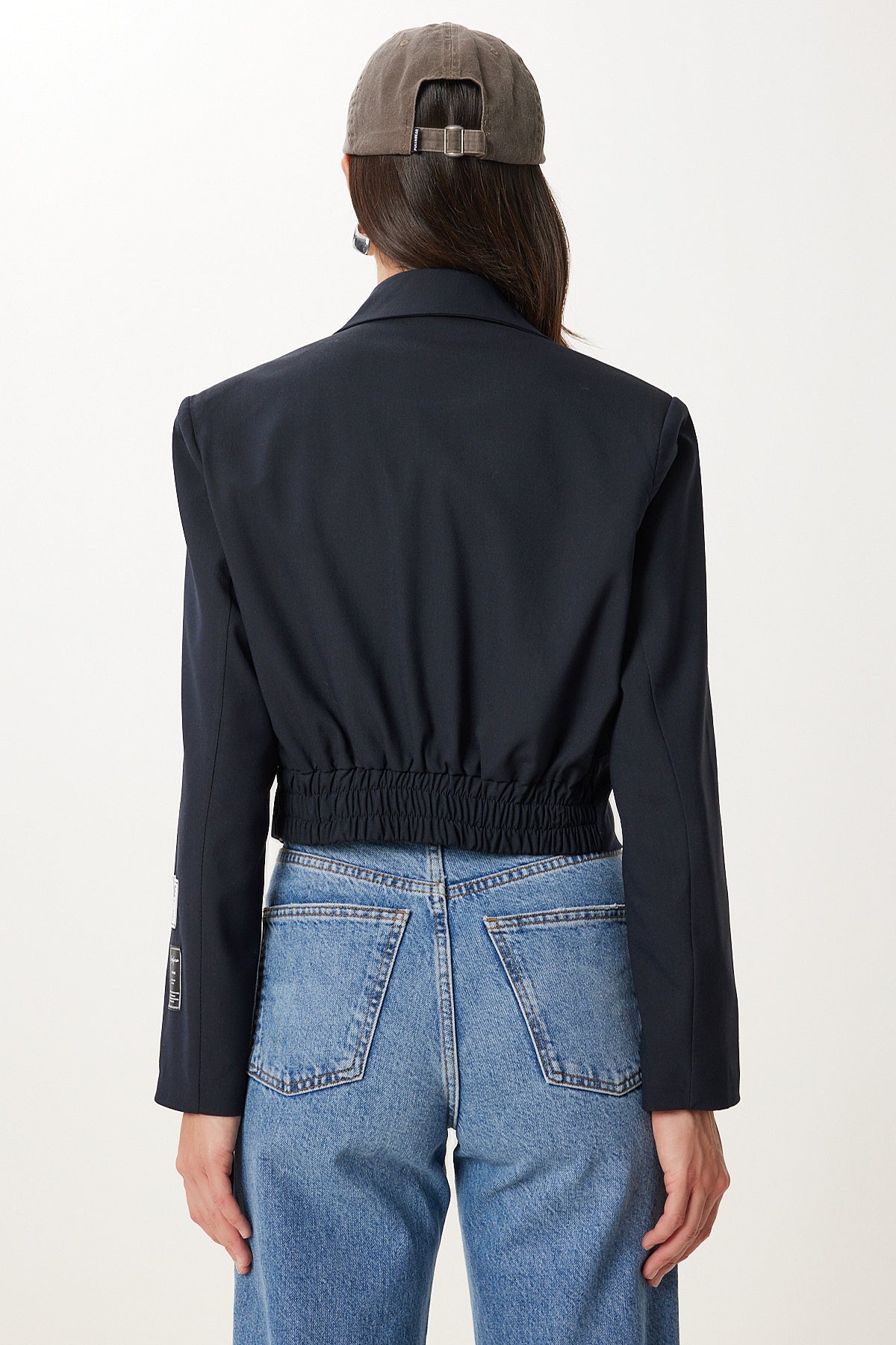 Lacivert Vatkalı Crop Dokuma Ceket RG00077