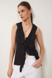 Siyah Fırfırlı Transparan Örme Bluz UB00380