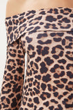Vizon Siyah Leopar Desen Madonna Yaka Örme Bluz AN00216