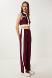 Bordo Kontrast Renkli Fitilli Örme Takım ZV00328
