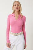 Pembe Polo Yaka Fitilli Örme Bluz GT00111