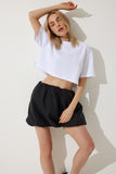 Beyaz %100 Pamuk Oversize Crop Örme T-Shirt BP00164
