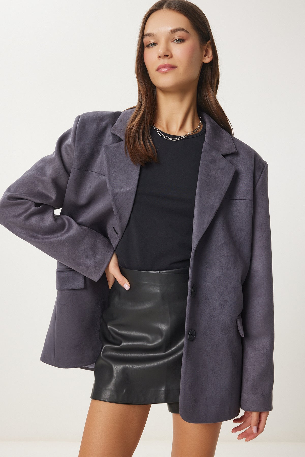 Antrasit Premium Süet Blazer Ceket FN03443