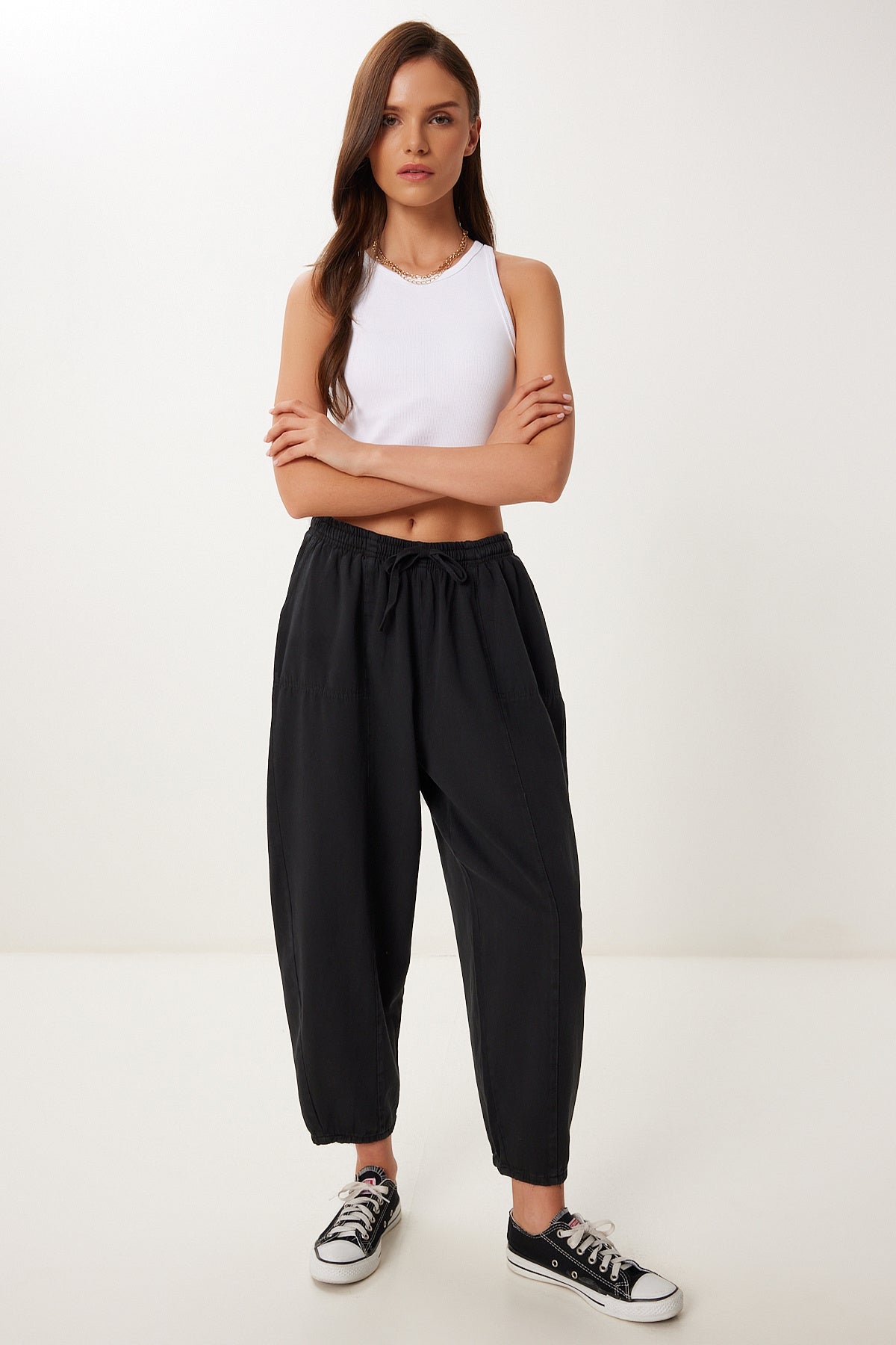 Siyah Cepli Gabardin Şalvar Pantolon MX00205