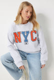 Gri Sloganlı Armalı Şardonlu Örme Sweatshirt MP00028
