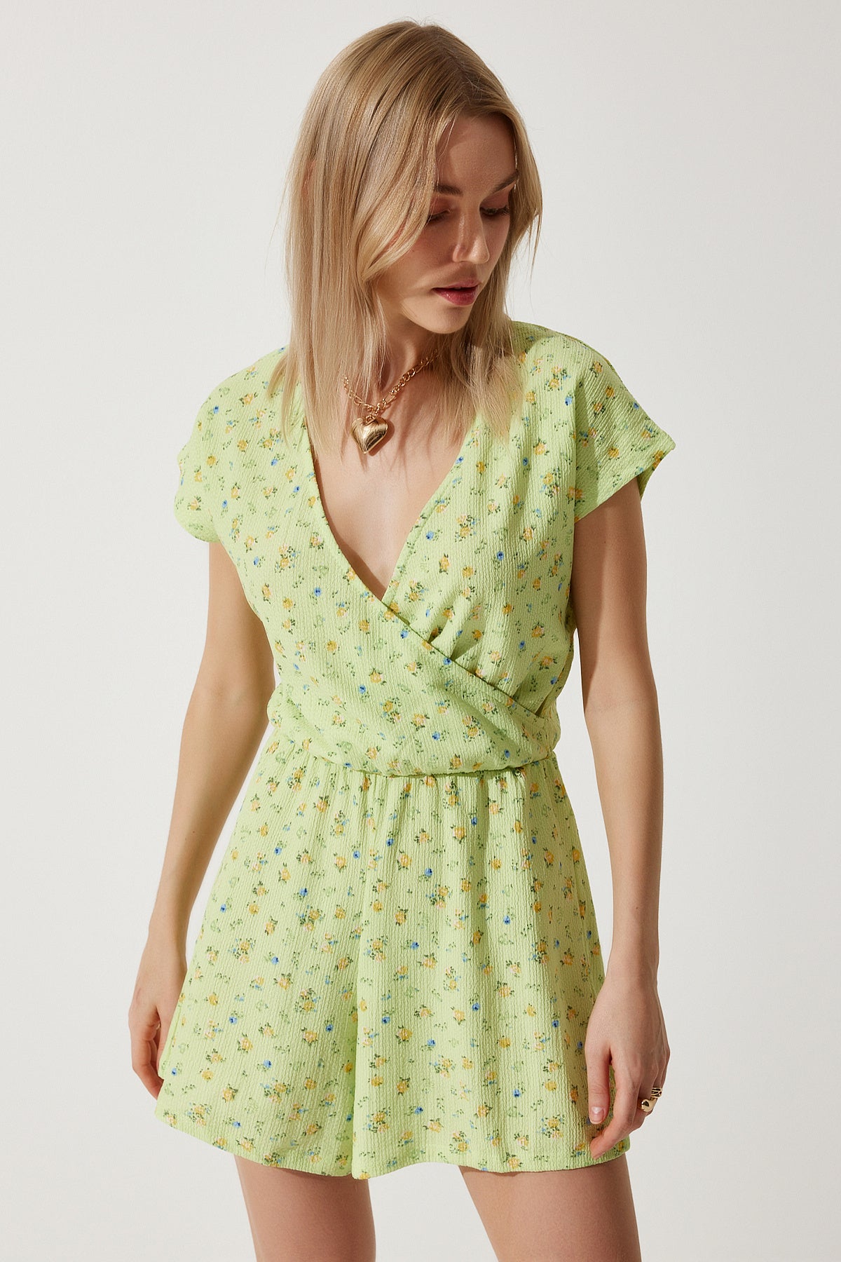 Açık Yeşil Çiçekli Mini Örme Tulum UB00282
