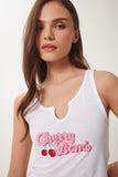 Koyu Pembe Beyaz Baskılı Şortlu Örme Pijama Takımı CE00096