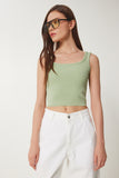 Çağla Yeşili Askılı Crop Triko Bluz CR00522
