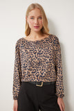 Siyah Bej Leopar Desenli Bluz FN03402