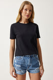 Siyah Bisiklet Yaka Basic Örme T-Shirt UB00229
