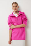 Koyu Pembe Fermuarlı Oversize Triko Kazak YY00263