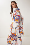 Oranj Beyaz Desenli Viskon Kimono Pantolon Takım JE00002
