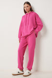 Koyu Pembe Kapüşonlu Sweatshirt Jogger Oversize Örme Eşofman Takımı PYS0027