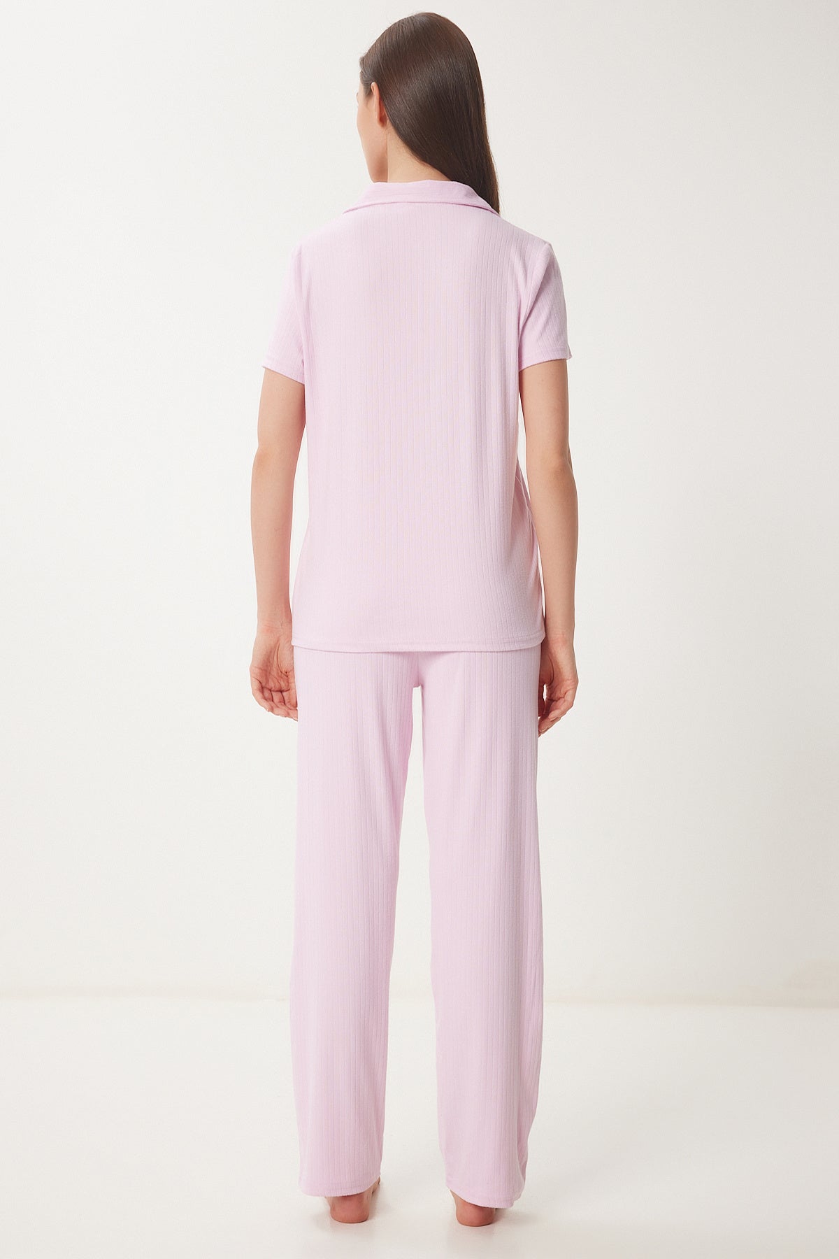Pembe Gömlek Alt Örme Pijama Takımı PQ00001