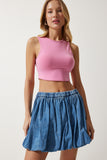 Pembe Halter Yaka Crop Örme Bluz OW00039