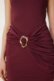 Bordo Altın Aplikeli Mini Sandy Elbise KH00092