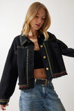 Siyah Nakışlı Püsküllü Oversize Denim Ceket SA00018
