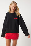 Siyah Kalp Nakışlı Şardonlu Sweatshirt DP00216