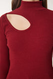 Bordo Krem 2'Li Paket Cut Out Detaylı Fitilli Örme Bluz GT00235