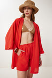 Oranj Keten Kimono Şort Takım WF00105