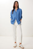 İndigo Mavi Oversize Keten Gömlek PB00053