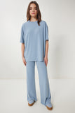 Mavi Oversize Örme T-Shirt Pantolon Takım FN03452