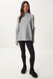 Gri Cut Out Detaylı Oversize Triko Kazak AS00015