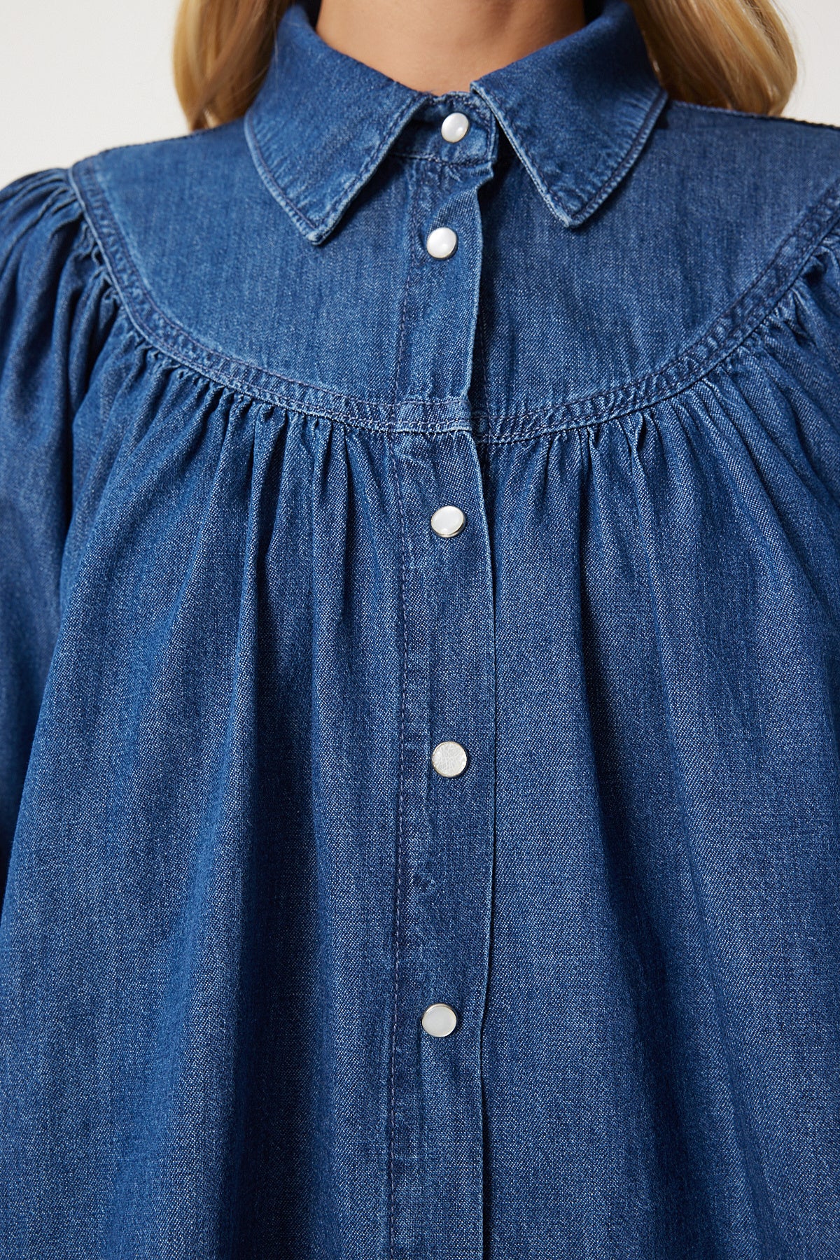 Koyu Mavi Balon Kollu Denim Gömlek RH00030