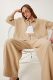 Bej Oversize Keten Gömlek Pantolon Takım WF00118