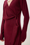 Bordo Kruvaze Yaka Triko Elbise PF00115